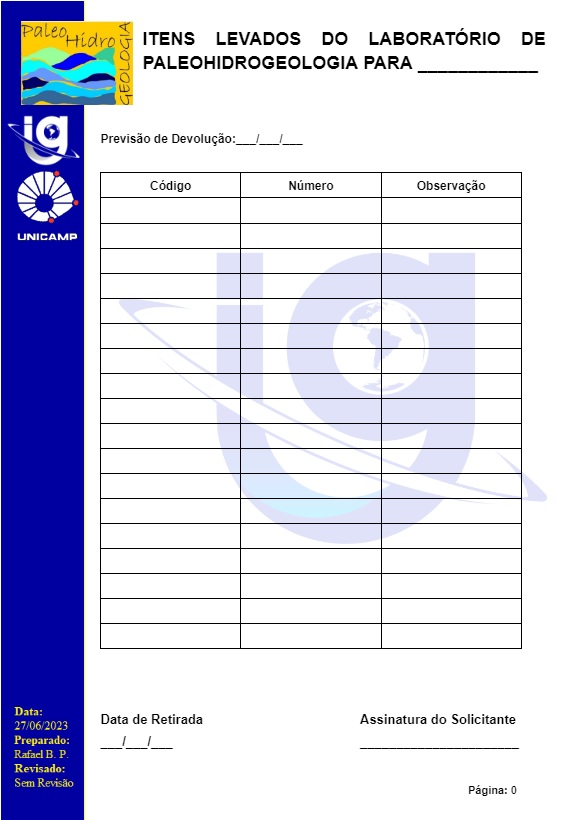 Solicitações do Laboratório Didático de Paleohidrogeologia